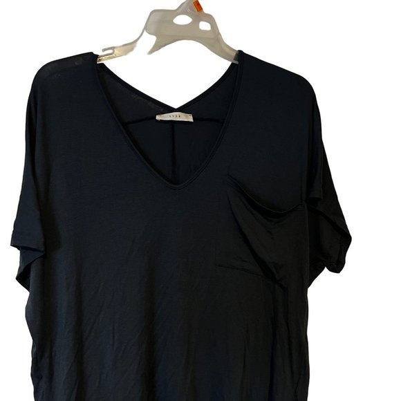 Lush Tunic Short Sleeve Blouse Stretch Pocket Oversized Relaxed Womens Size XS - Picture 2 of 8